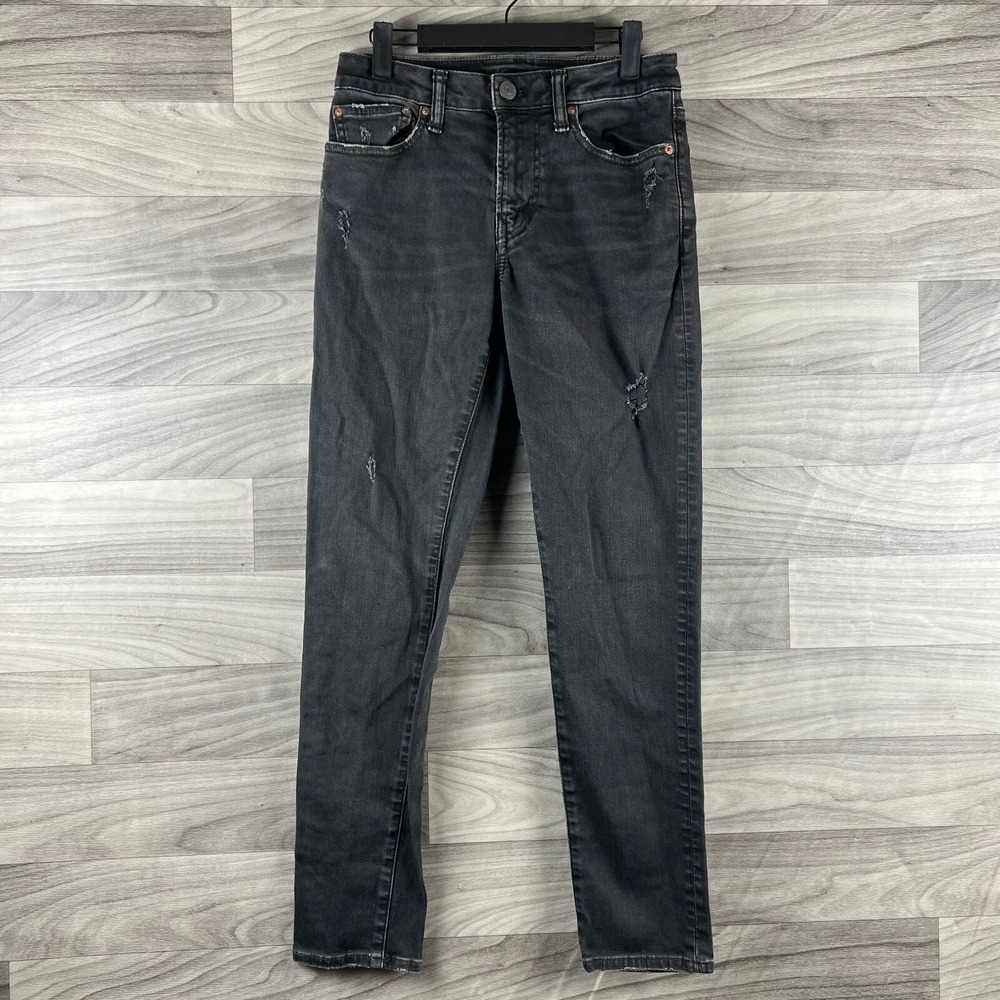 American Eagle Outfitter Straight Jeans Mens 28x30 Black Distressed‎ Stretch Zip